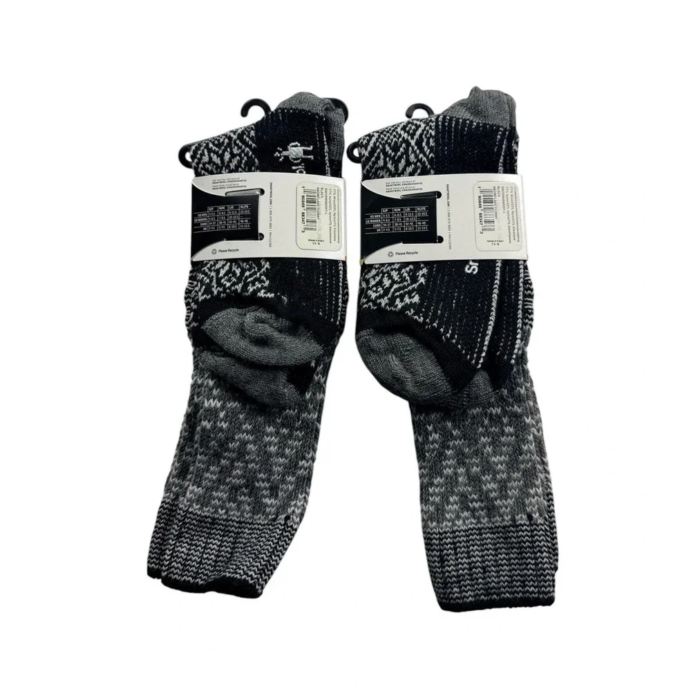 Smartwool Snowflake Flurry Merino Wool Crew Socks Black Large L Cushion LOT 2